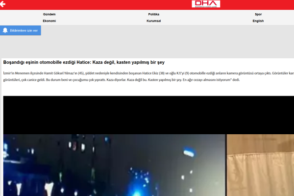 dha bosandigi esinin otomobille ezdigi hatice kaza degil kasten yapilmis bir sey