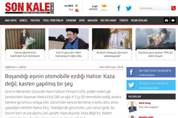 son kale izmir bosandigi esinin otomobille ezdigi hatice kaza degil kasten yapilmis bir sey