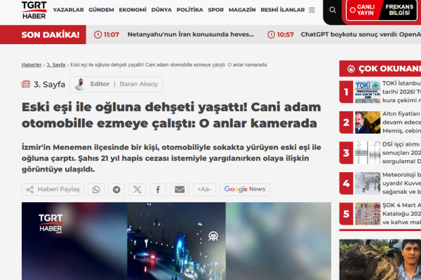 tgrt haber eski esi ile ogluna dehseti yasatti cani adam otomobille ezmeye calisti o anlar kamerada