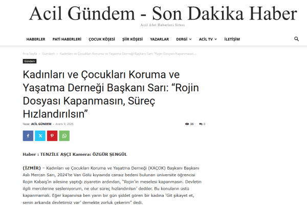 acil gundem kadinlari ve cocuklari koruma ve yasatma dernegi baskani sari rojin dosyasi kapanmasin surec hizlandirilsin