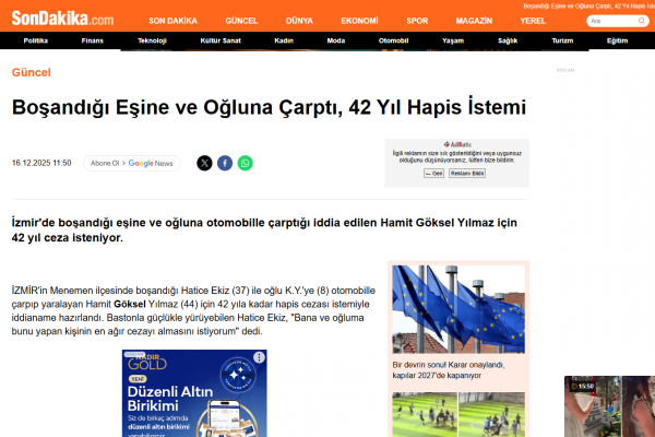 son dakika bosandigi esine ve ogluna carpti 42 yil hapis istemi