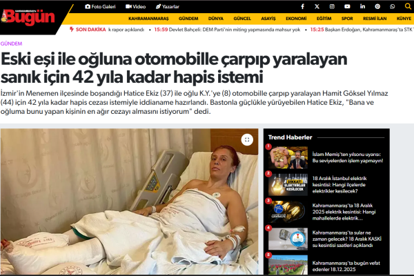 kahramanmaras bugun eski esi ile ogluna otomobille carpip yaralayan sanik icin 42 yila kadar hapis istemi