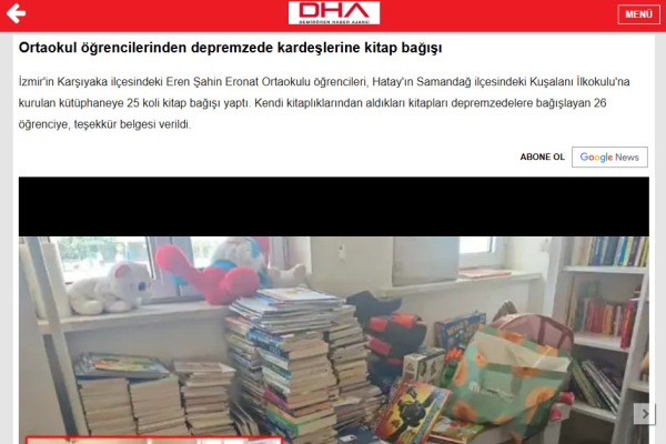 ortaokul ogrencilerinden depremzede kardeslerine kitap bagisi dha ortaokul ogrencilerinden depremzede kardeslerine kitap bagisi dha