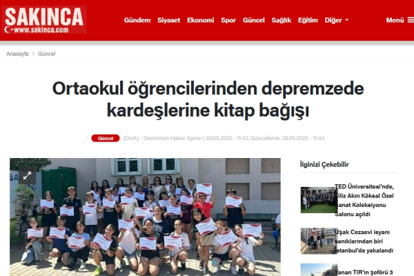 ortaokul ogrencilerinden depremzede kardeslerine kitap bagisi sakinca ortaokul ogrencilerinden depremzede kardeslerine kitap bagisi sakinca