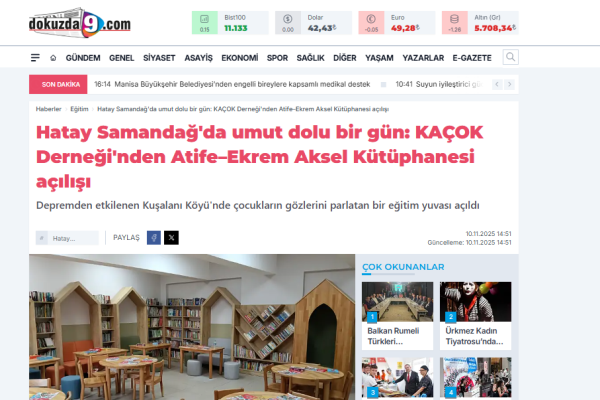 hatay samandagda umut dolu bir gun kacok derneginden atife ekrem aksel kutuphanesi acilisi