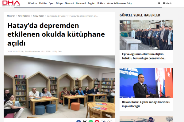 hatay da depremden etkilenen okulda kutuphane acildi